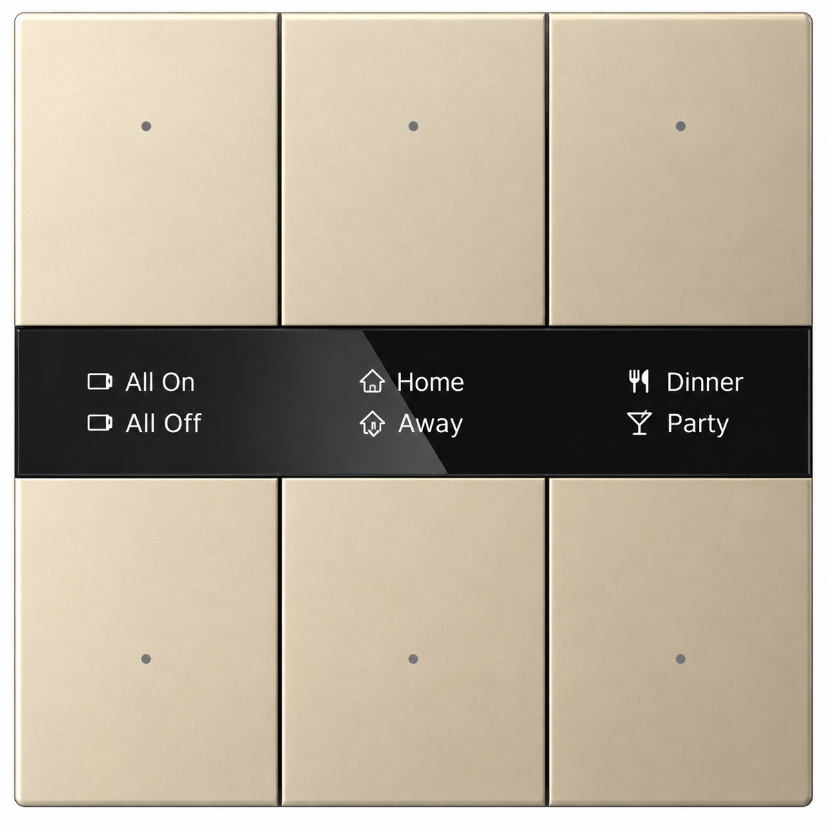 KNX S-series Push Button Sensor Display & Secure, 3-Gang - Mirror Glass Display – gold finish