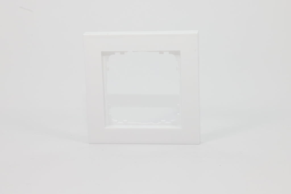White single-gang frame for a 55 mm KNX wall control – front view