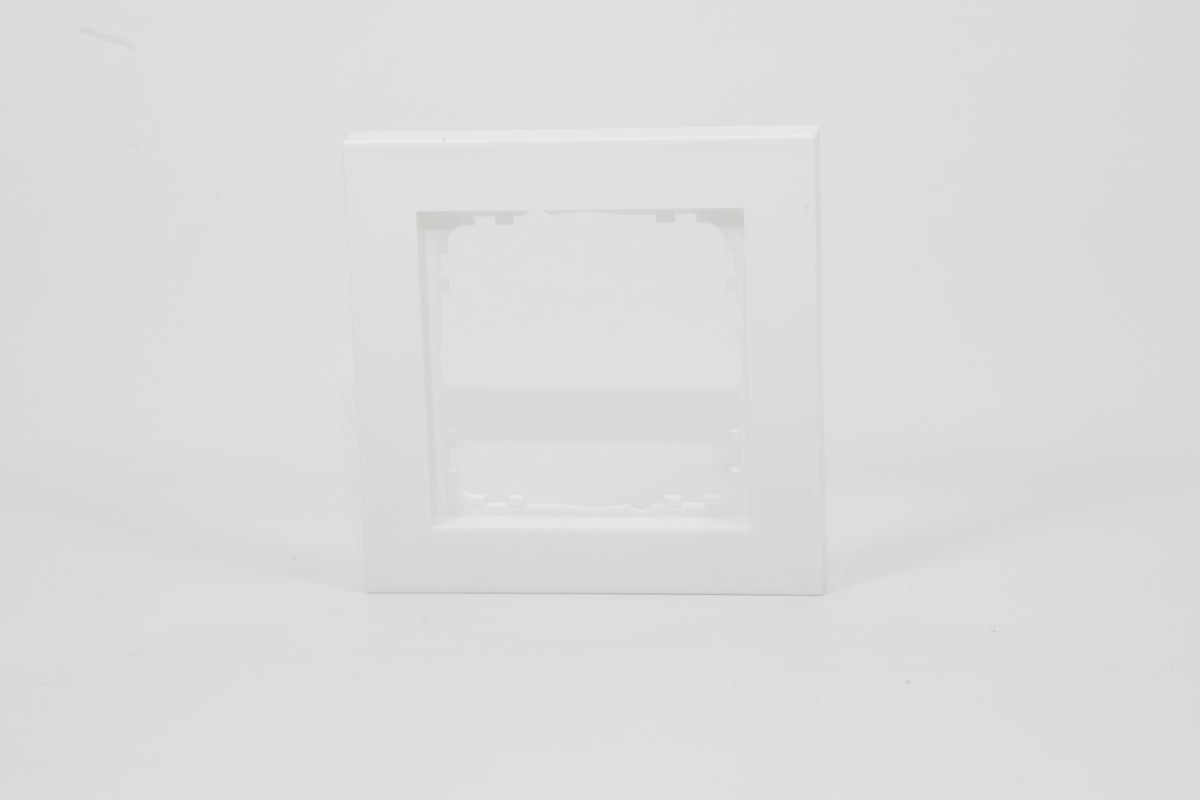 White single-gang frame for a 55 mm KNX wall control – front view