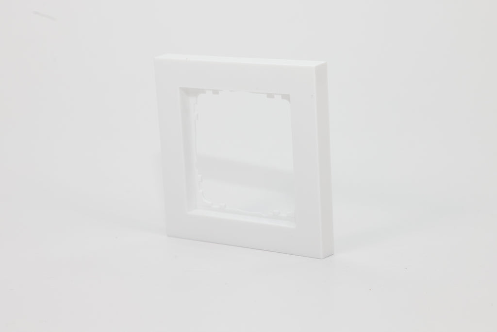 White single-gang frame for a 55 mm KNX wall control – right view
