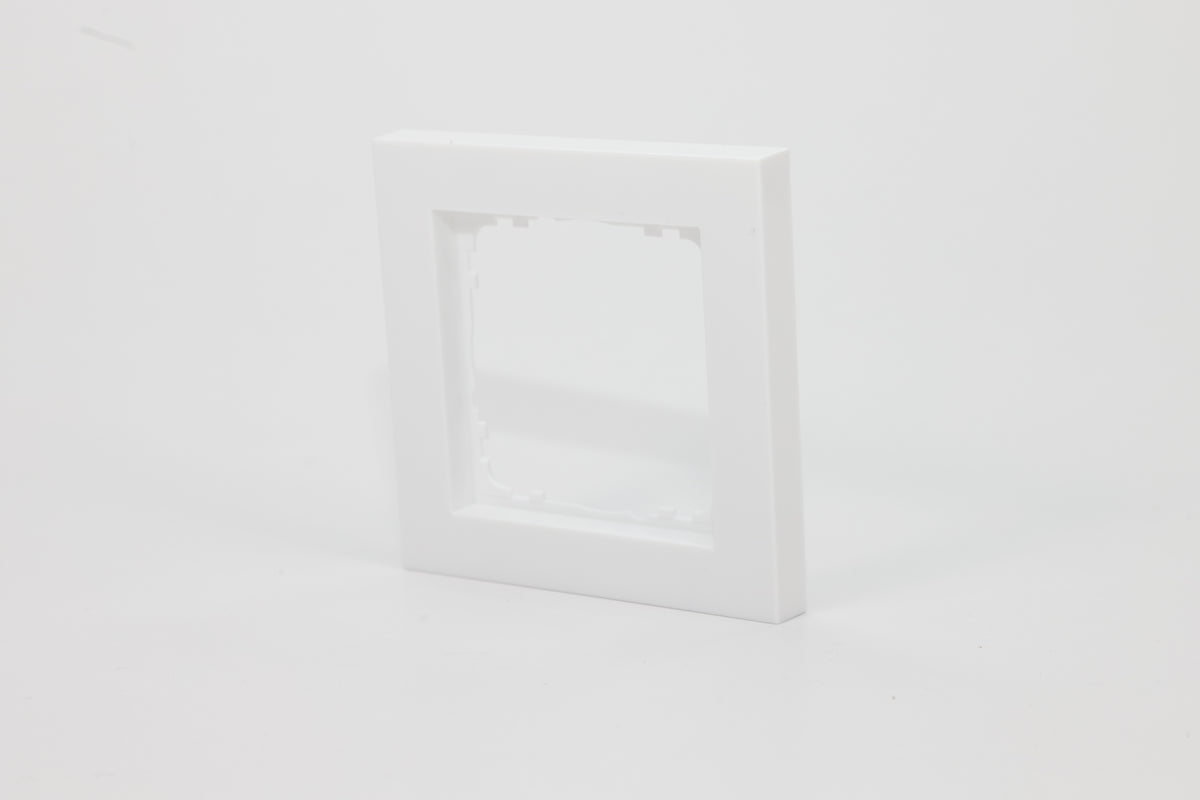 White single-gang frame for a 55 mm KNX wall control – right view