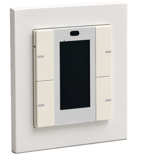 KNX Push Button Sensor with Display, 55mm, 2 Gang, Secure – left view
